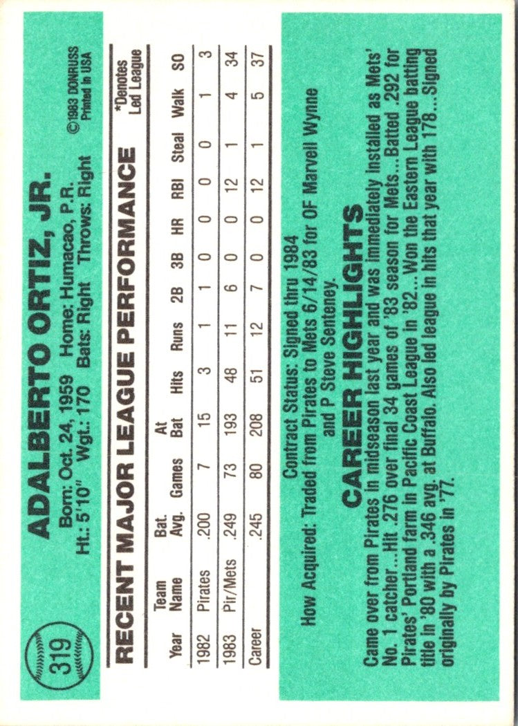 1984 Donruss Junior Ortiz