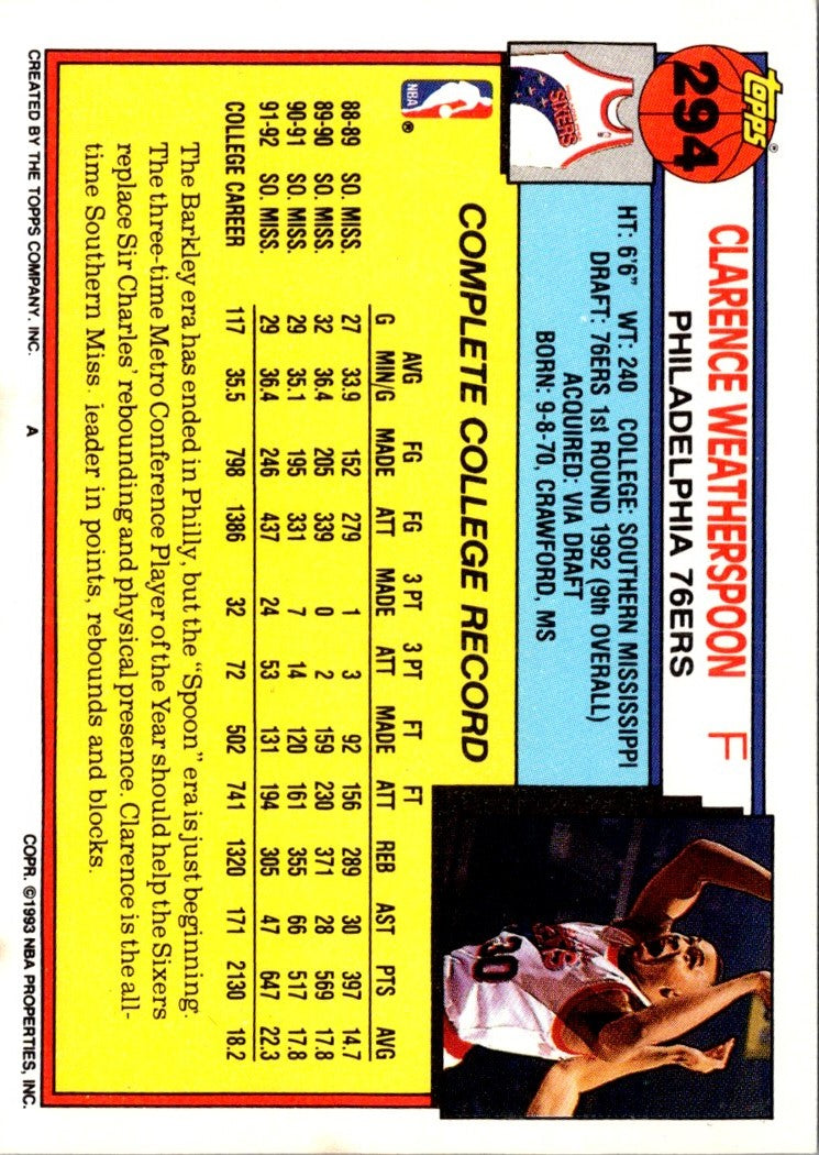 1992 Topps Clarence Weatherspoon