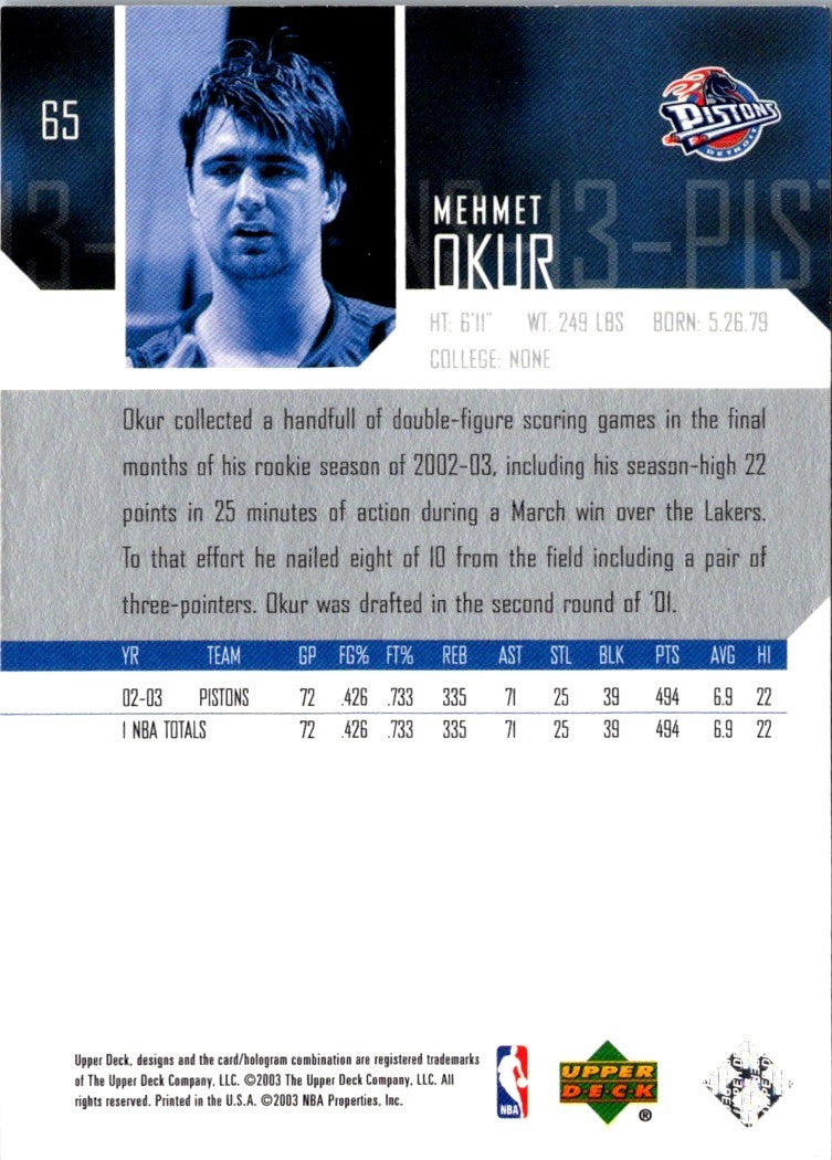 2003 Upper Deck Mehmet Okur