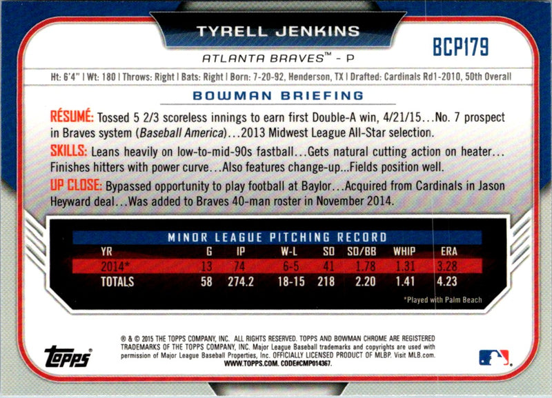 2015 Bowman Chrome Prospects Tyrell Jenkins