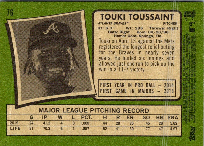 2020 Topps Heritage Touki Toussaint