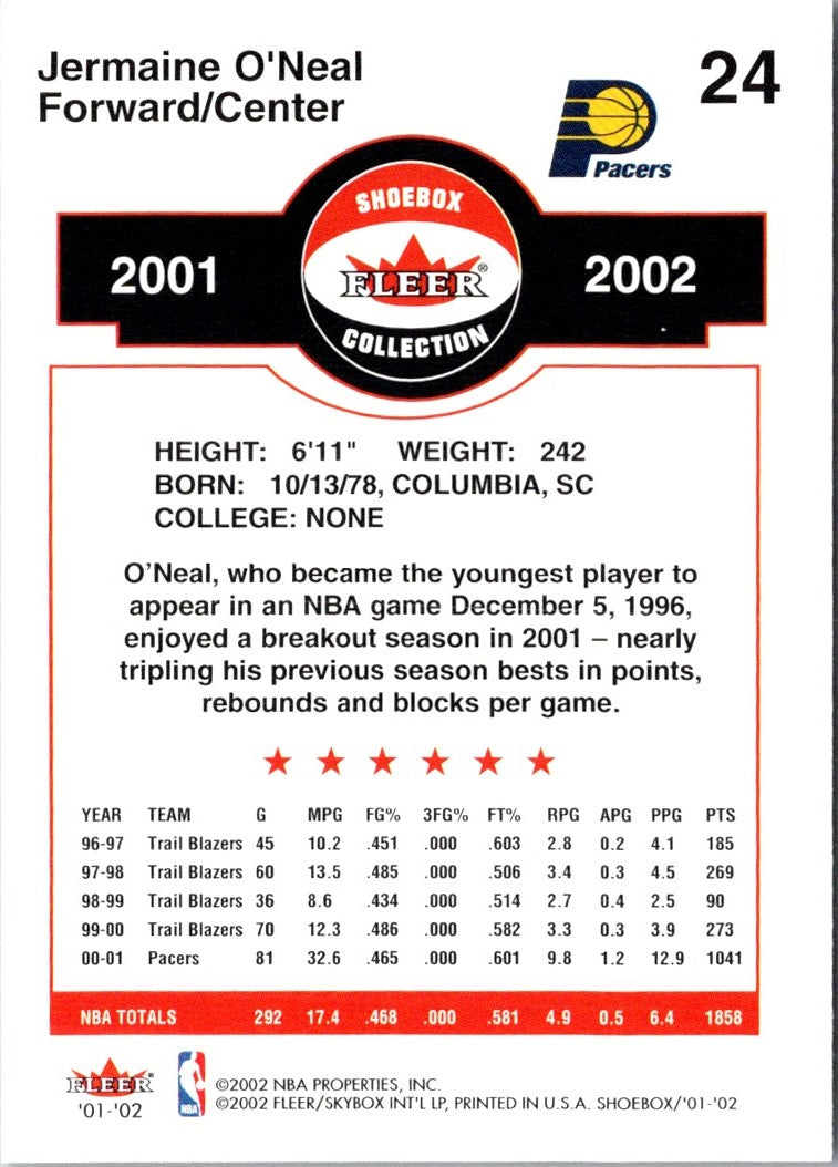 2001 Fleer Shoebox Jermaine O'Neal