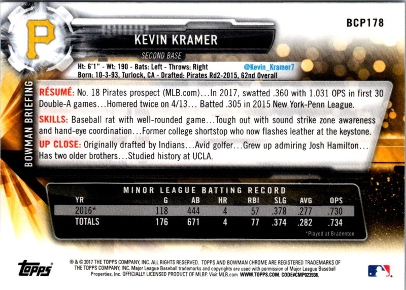 2017 Bowman Chrome Prospects Kevin Kramer