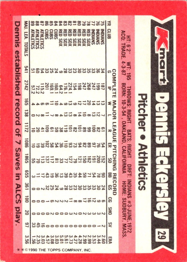 1990 Topps Kmart Super Stars Dennis Eckersley