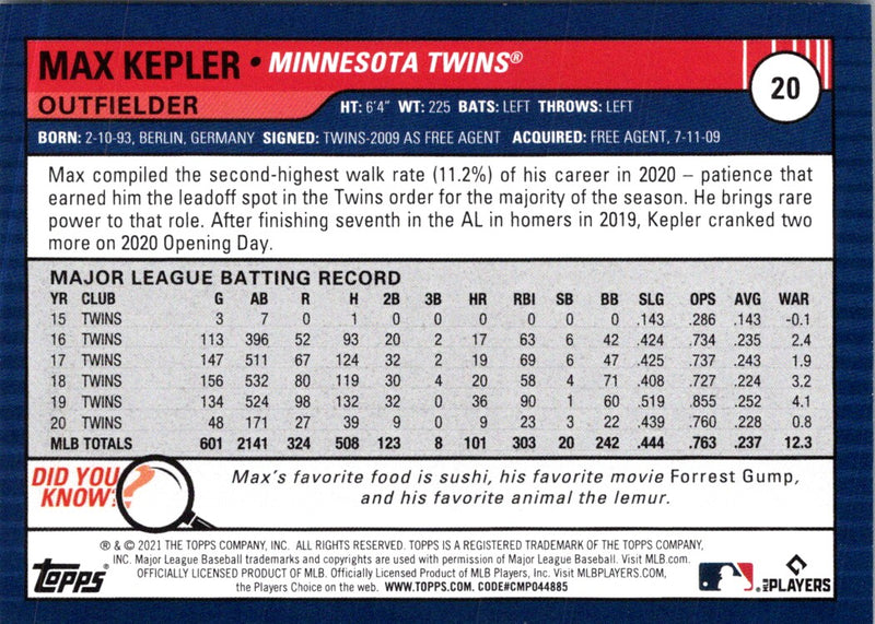 2020 Topps Max Kepler