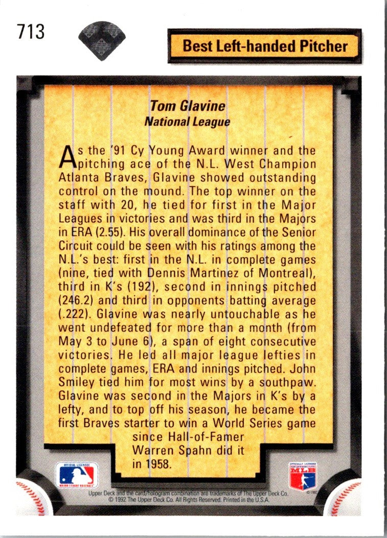 1992 Upper Deck Tom Glavine