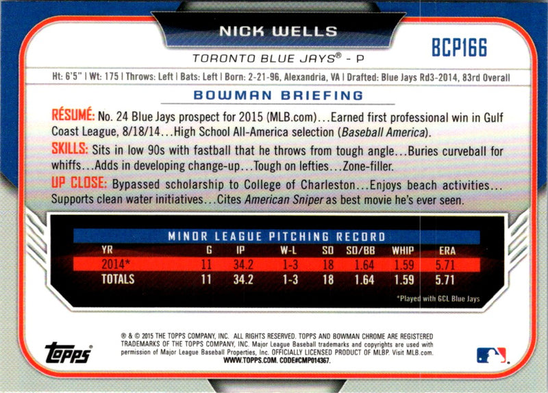 2015 Bowman Chrome Prospects Nick Wells