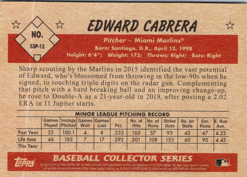 2019 Bowman Heritage Prospects Edward Cabrera