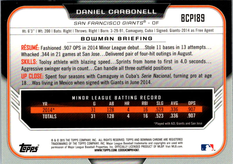 2015 Bowman Chrome Prospects Daniel Carbonell