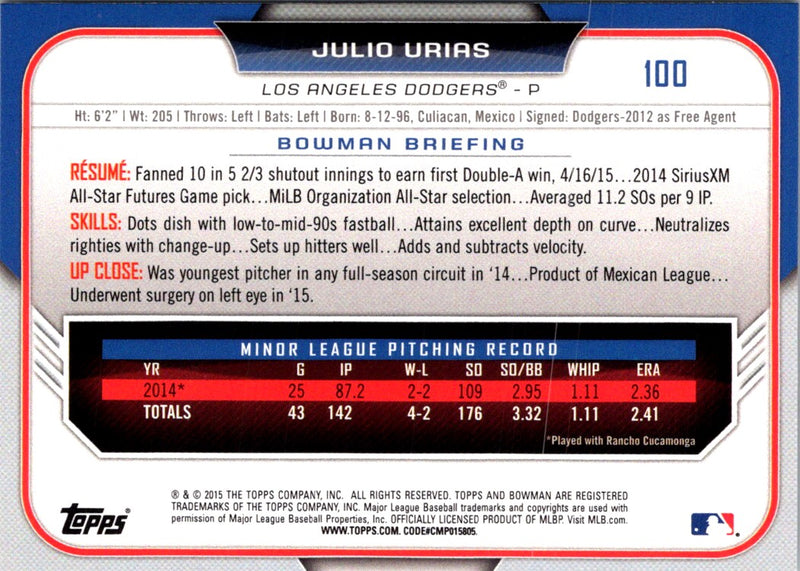 2015 Bowman Draft Picks & Prospects Julio Urias