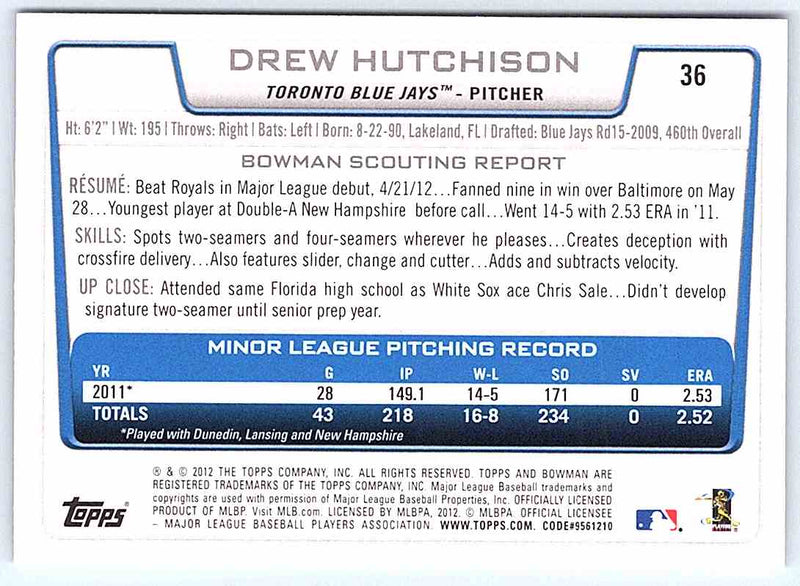 2012 Bowman Drew Hutchison