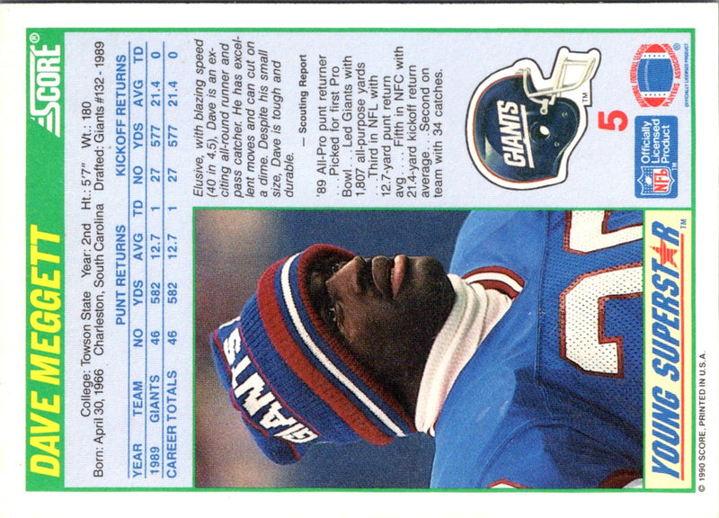 1990 Score Young Superstars Dave Meggett