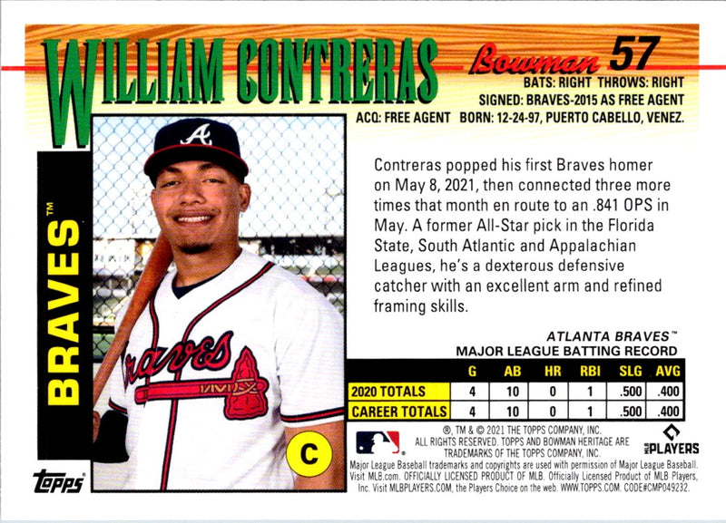 2021 Bowman Heritage William Contreras