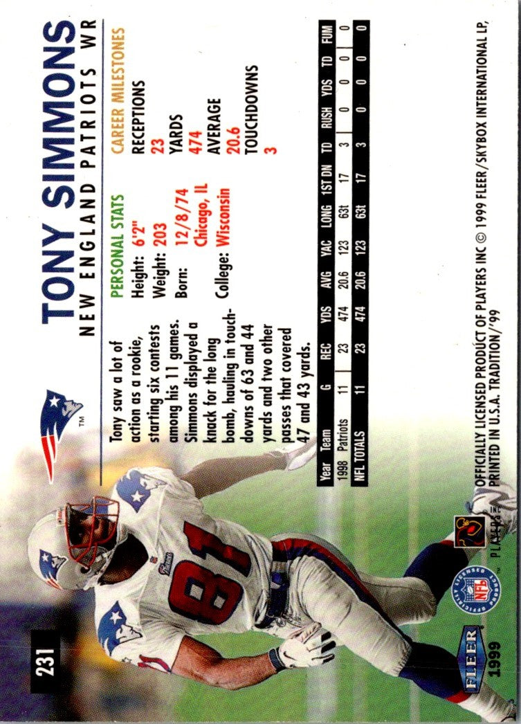 1999 Fleer Tradition Tony Simmons