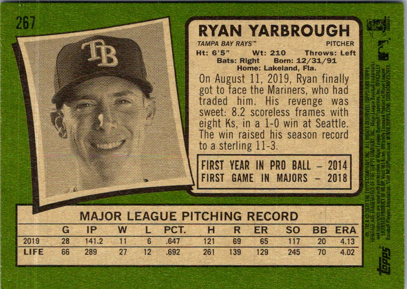 2020 Topps Heritage Ryan Yarbrough