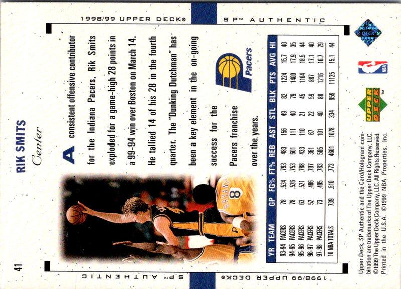 1998 SP Authentic Rik Smits