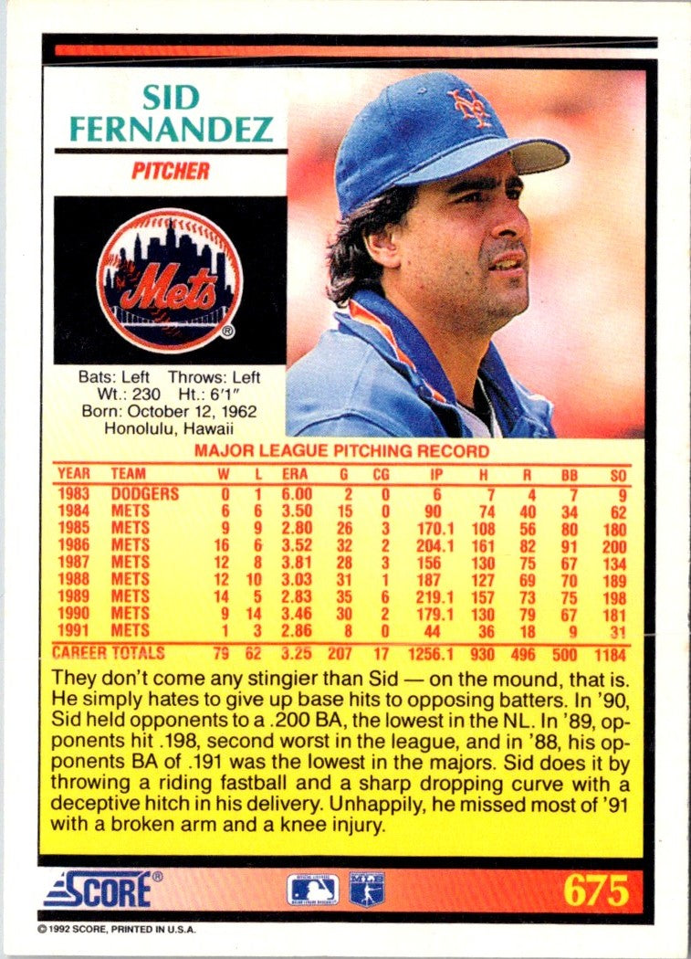 1992 Score Sid Fernandez