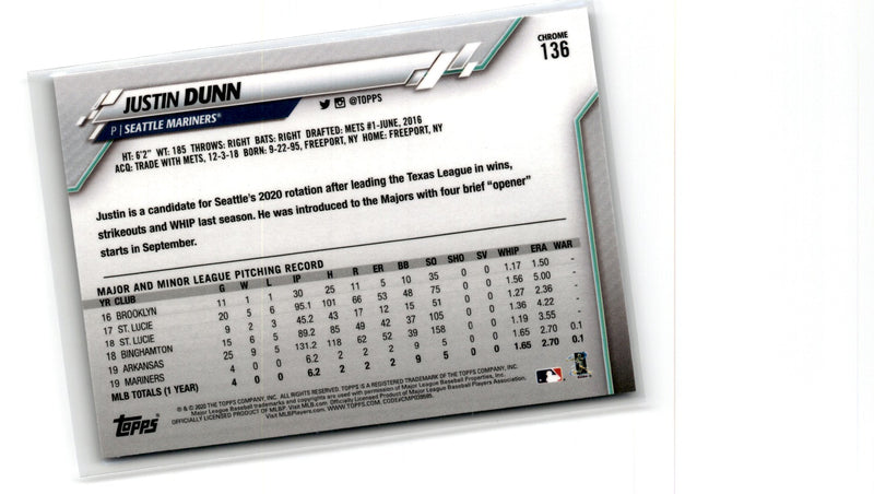 2020 Topps Chrome Justin Dunn