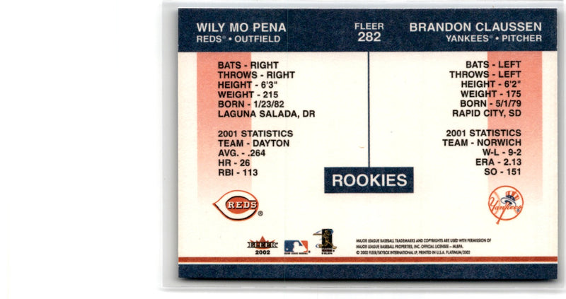 2002 Fleer Platinum Wily Mo Pena/Brandon Claussen