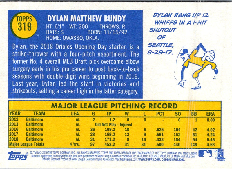 2019 Topps Heritage Dylan Bundy