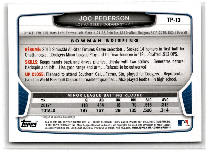 2013 Bowman Draft Picks & Prospects Top Joc Pederson