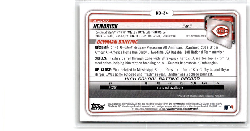 2020 Bowman Draft Austin Hendrick