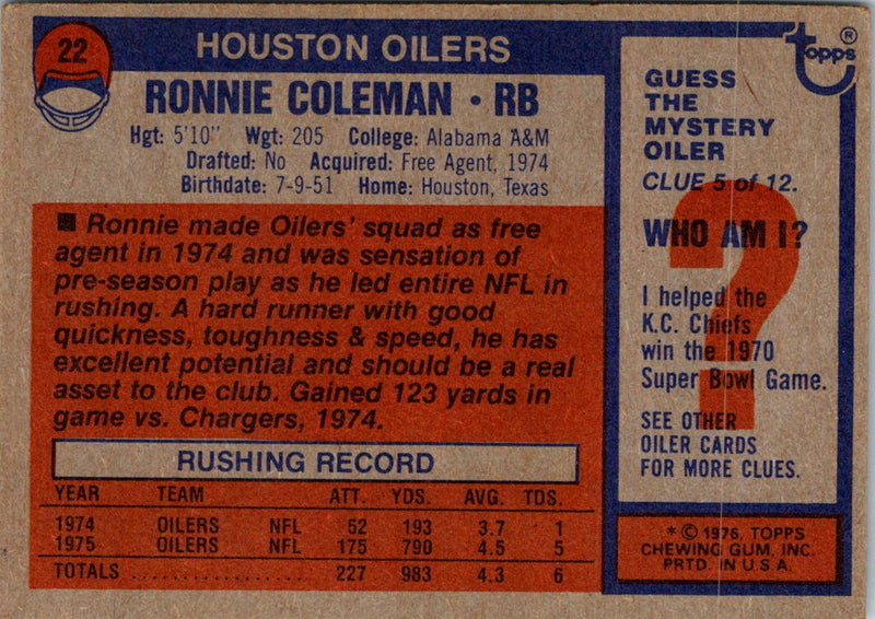 1976 Topps Ronnie Coleman