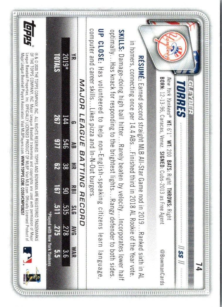 2020 Bowman Gleyber Torres