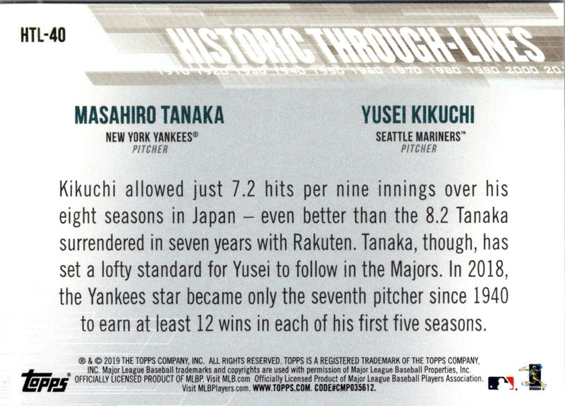 2019 Topps Historic Through-Lines Yusei Kikuchi/Masahiro Tanaka