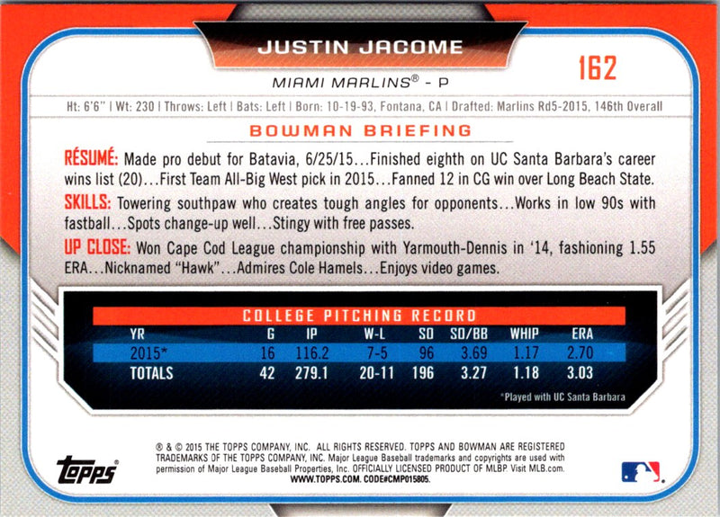 2015 Bowman Draft Picks & Prospects Justin Jacome