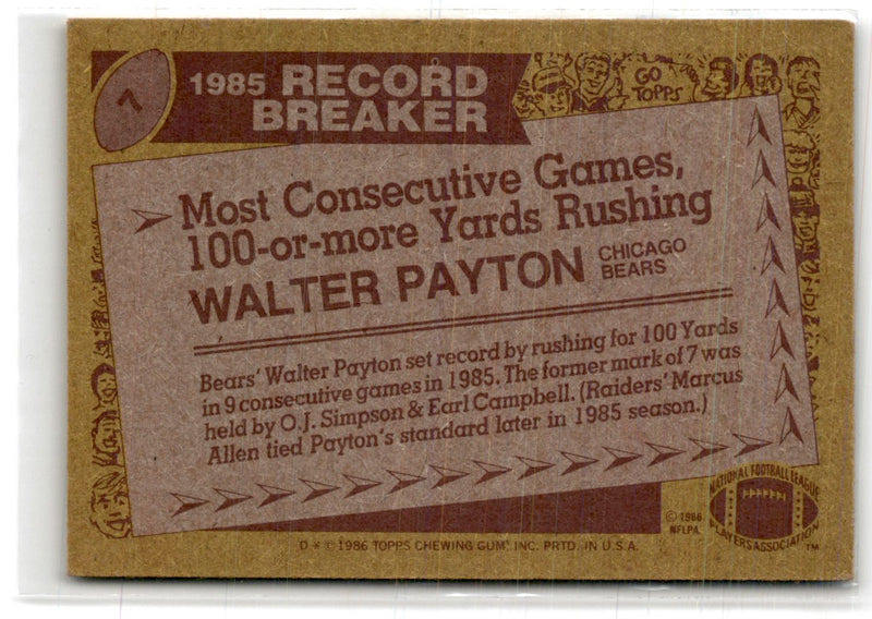 1986 Topps Stickers Walter Payton