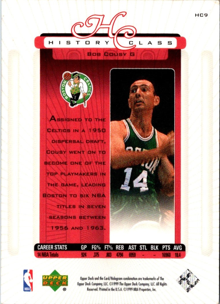 1999 Upper Deck History Class Bob Cousy
