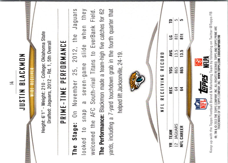 2013 Topps Prime Justin Blackmon