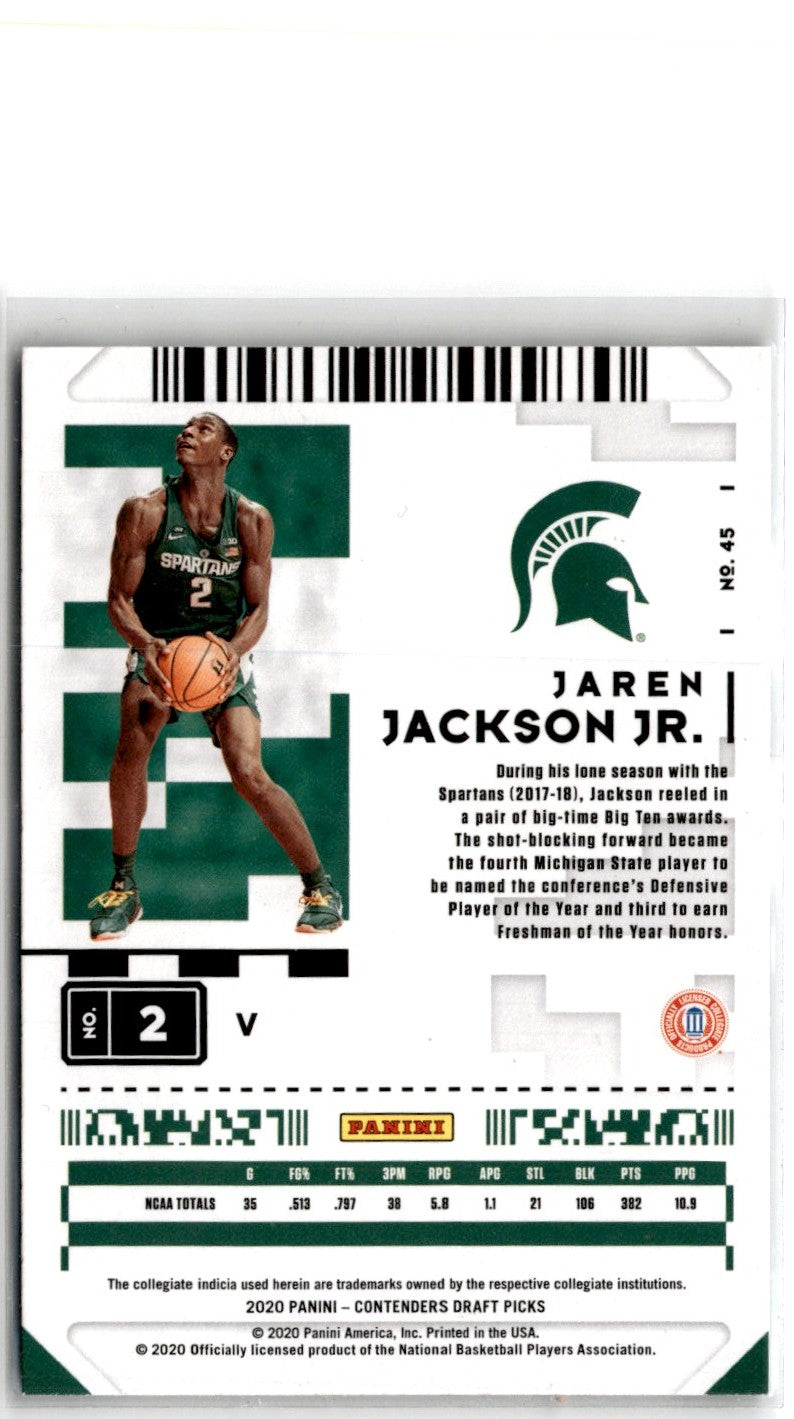 2020 Panini Contenders Draft Picks Game Ticket Green Explosion Jaren Jackson Jr.