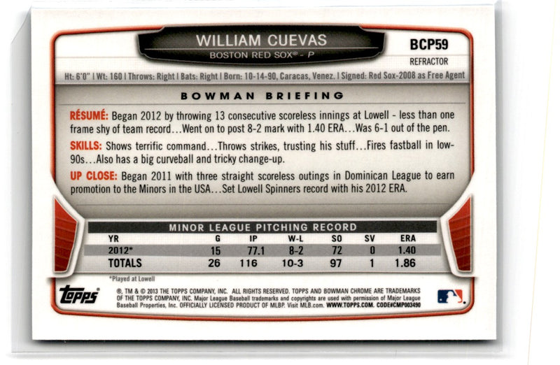 2013 Bowman Chrome Prospects Blue Wave William Cuevas