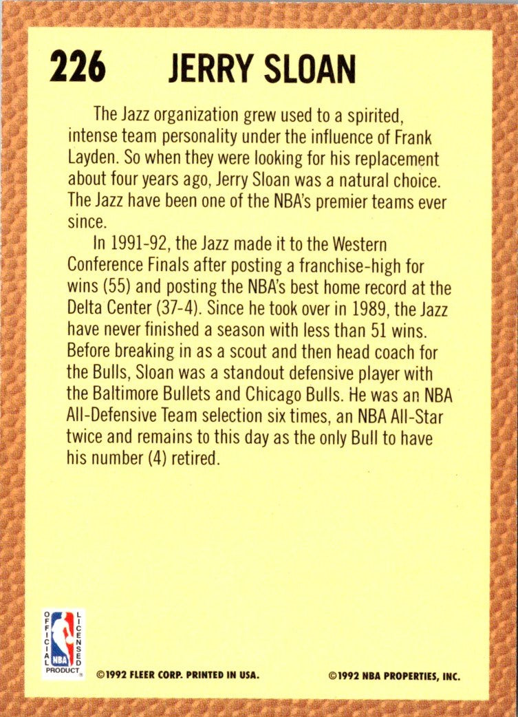 1992 Fleer Jerry Sloan