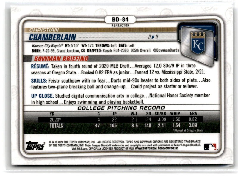 2020 Bowman Draft Chrome Christian Chamberlain