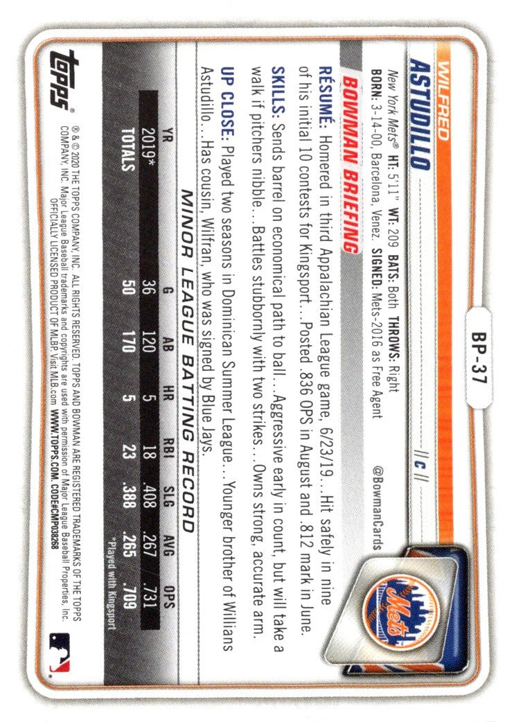 2020 Bowman Prospects Wilfred Astudillo