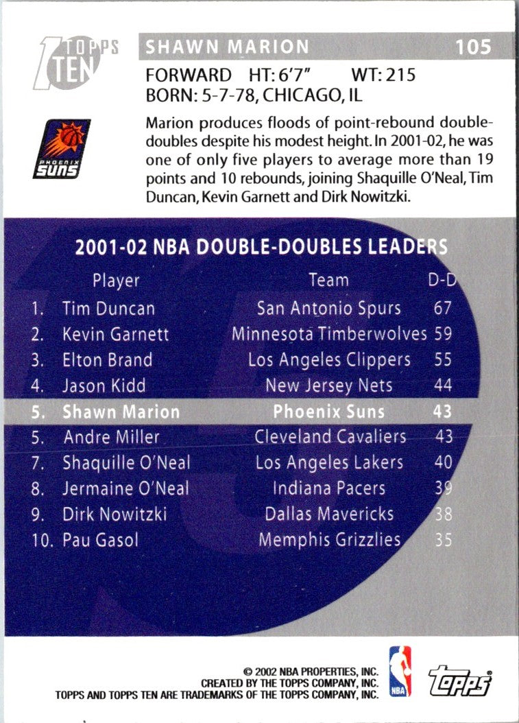 2002 Topps Ten Shawn Marion