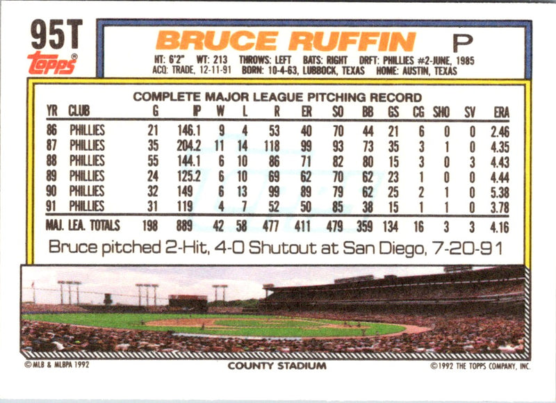 1992 Topps Traded Bruce Ruffin