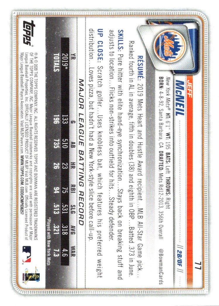 2020 Bowman Jeff McNeil