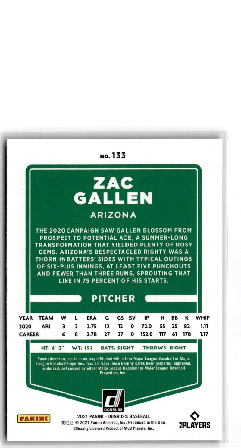 2021 Donruss Holo Blue Zac Gallen