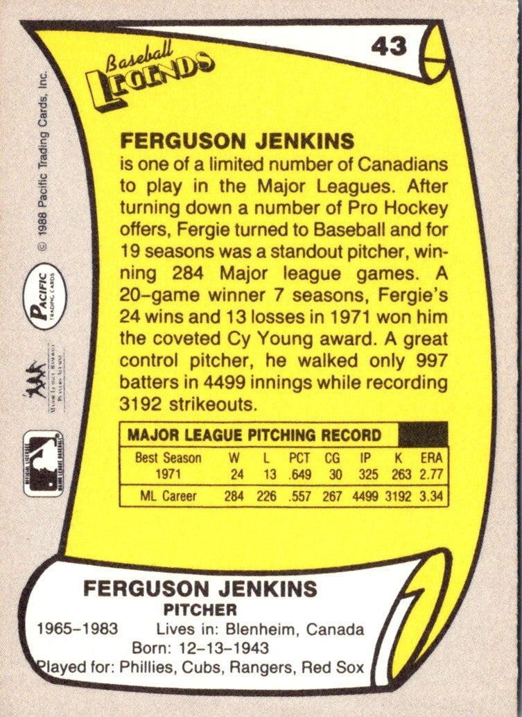 1988 Pacific Legends I Ferguson Jenkins