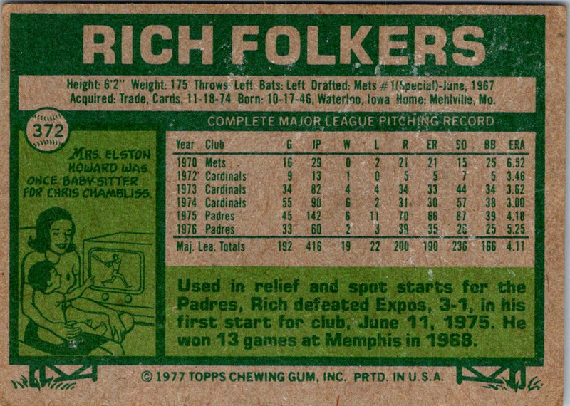 1977 Topps Rich Folkers