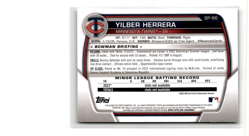 2023 Bowman Prospects Yilber Herrera