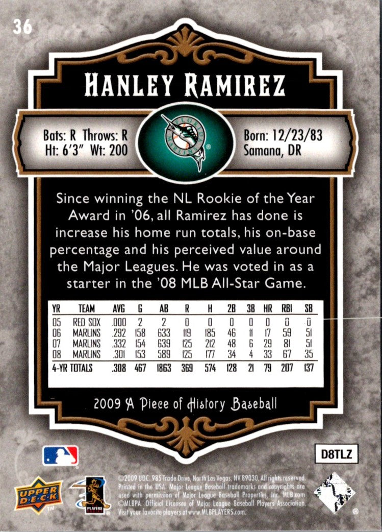 2009 Upper Deck A Piece of History Hanley Ramirez