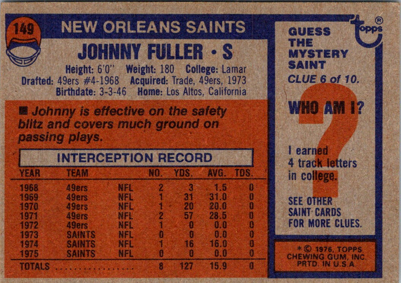 1976 Topps Johnny Fuller