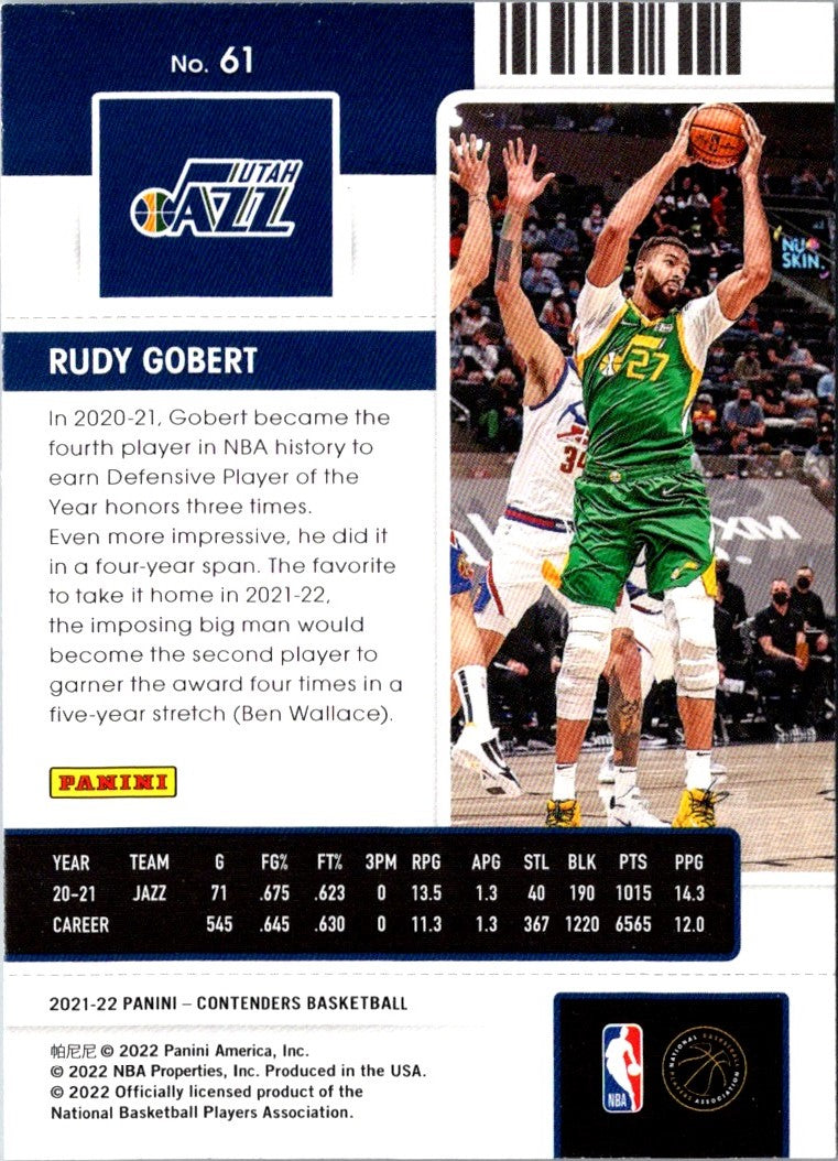 2021 Panini Contenders Ticket Rudy Gobert