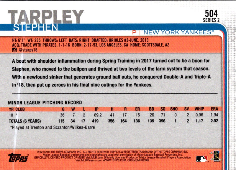 2019 Topps Stephen Tarpley