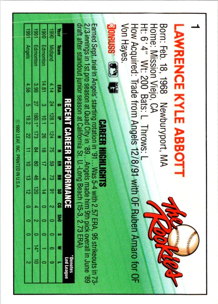1992 Donruss The Rookies Kyle Abbott